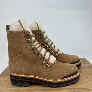 New‎ Womens Marc Fisher LTD Izzie Brown Suede Shearling Ankle Boots Size 7 M